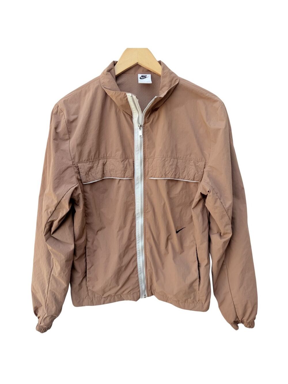 Nike Mens Small Tan Lightweight Zip Jacket Windbreaker Minimal Swooshv